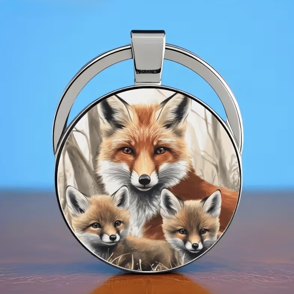 3/$25 Fox Family Adult Fox With Two Playful Fox Kits Keychain NEW